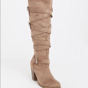 Tan Multi Strap High Knee Heels